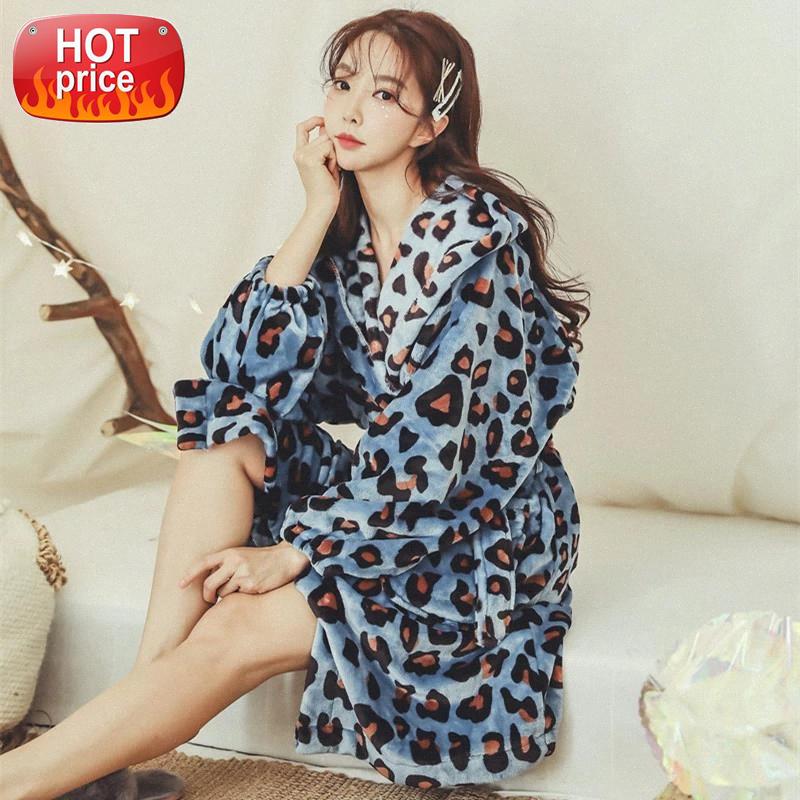 

Ladies Winter Bathrobes Ladies Girls Nightgown with Hot Sexy Japanese Party Cardigan Warm Leopard Print Pajamas Homewear Pajamas #el2n, Black;white