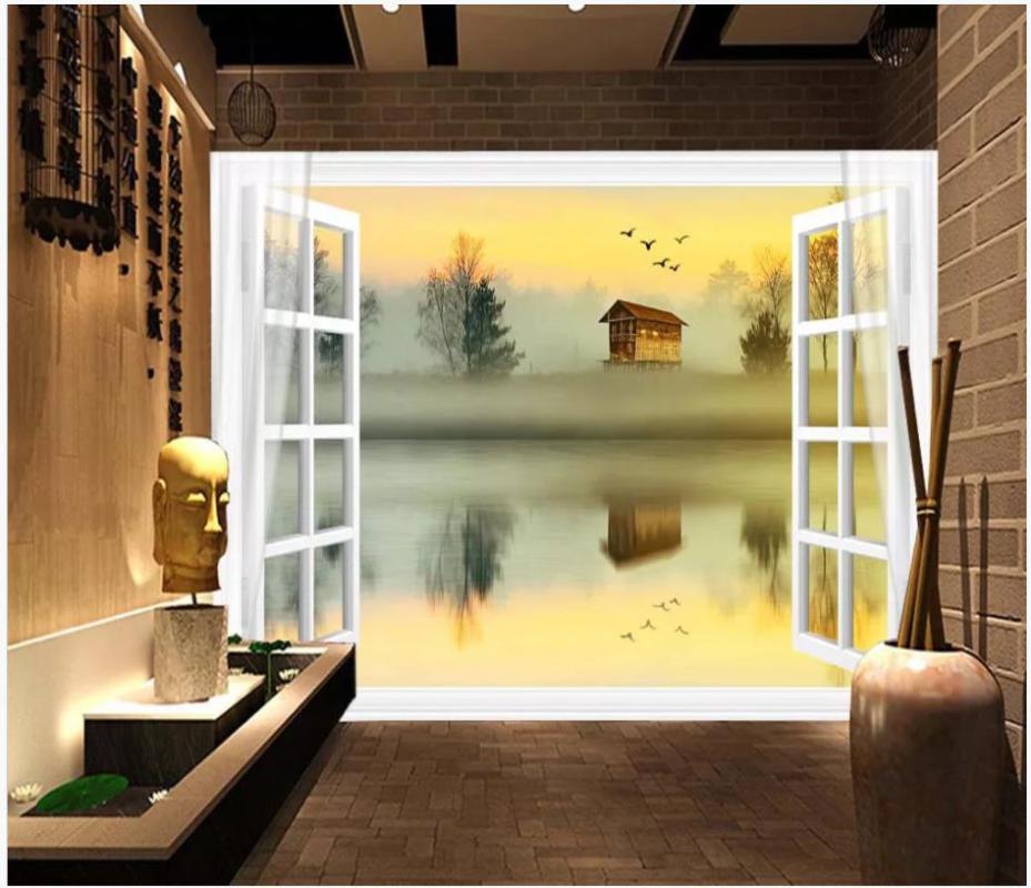 

Custom photo wallpaper for walls 3 d mural wallpaper Modern style window morning scenery mural background wall papers home decor, As pic