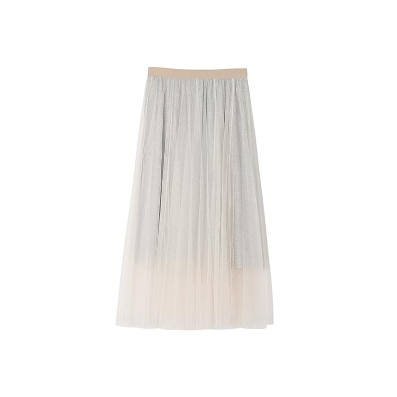 

MIFJNF Mesh skirt mid-length female high-waisted a-line thin new autumn and winter, Beige