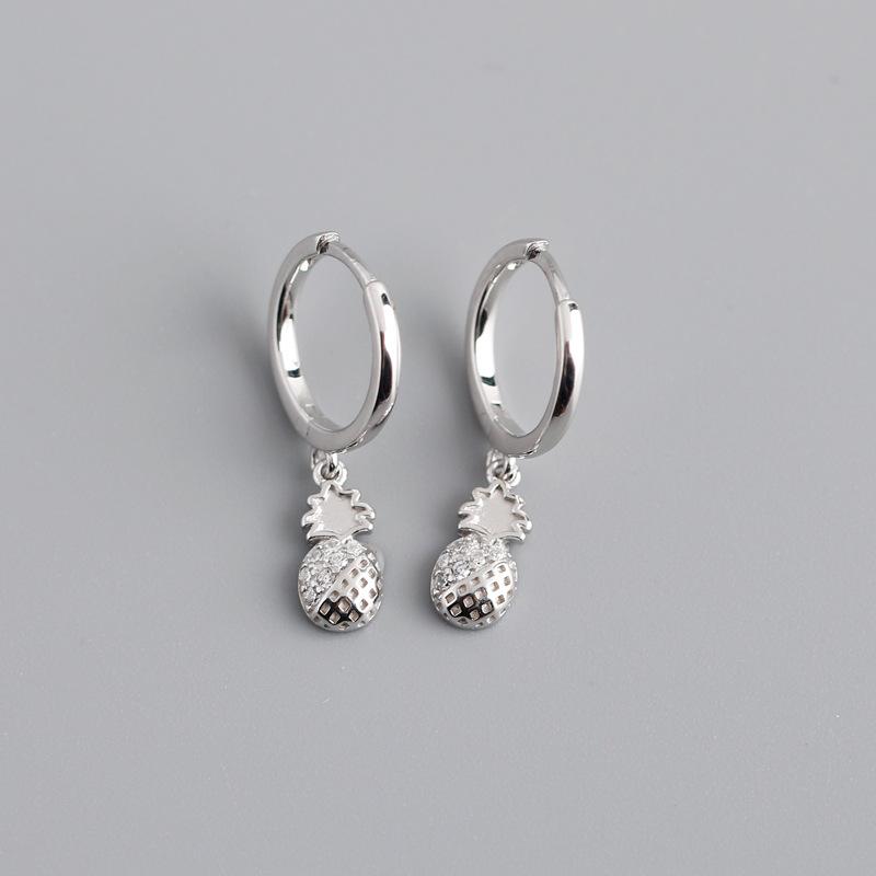 

2021 New 925 Sterling Silver Crystal Pineapple Stud Earring For Women Party Jewelry Pendientes Accessories eh1136