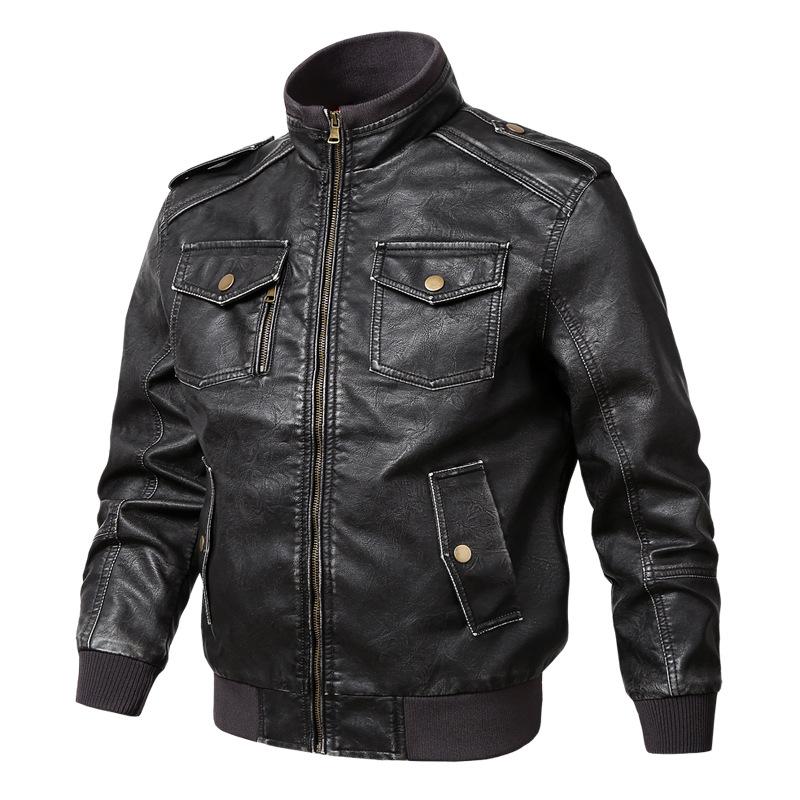 

Men Leather Jacket 2020 Spring Autumn Men's PU Leather Jacket Bomber Coat Casual Multi-pocket Motorcycle Coat Outerwear Male 5XL, Yellow
