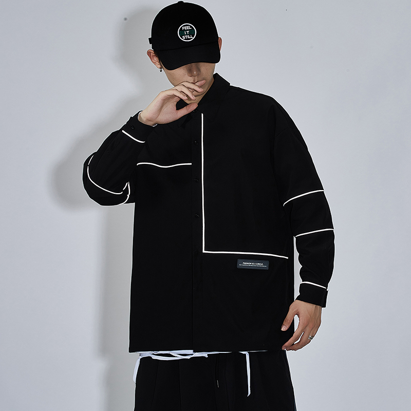 

2021 Brand Spring Autumn Hip Hop Streetwear Long Sleeves New Black Collar Korea Style Shirt for Men's Harajuku Clothing 7aw4, C164 1