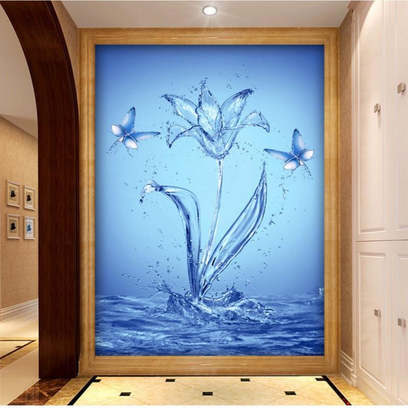 

Dropship 3D Photo Wallpaper Custom Water Butterfly Lily Fresco Living Room Restaurant Entrance Wallpaper Decoration Mural, As pic
