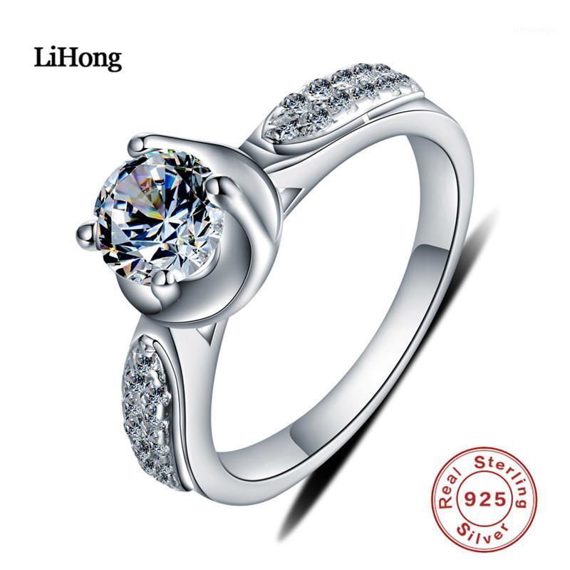 

Cluster Rings 100% 92 Sterling Silver Ring Round CZ Diamant Engagement Solid 925 Wedding For Women Stamp S925, Golden;silver