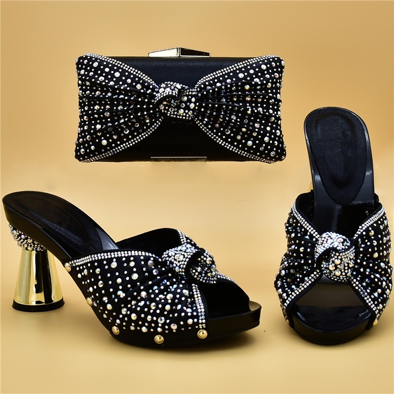 

Italian for Party In Matching Shoe and Bag Set Decorated with Rhinestone Designer Shoes Women Luxury Y200323, Black