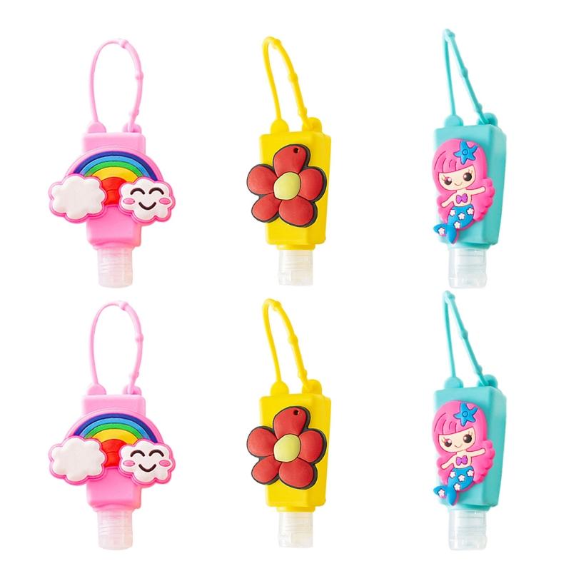 

6Pcs Hand Sanitizer Refillable Empty Bottle with Cartoon Floral Silicone Holder