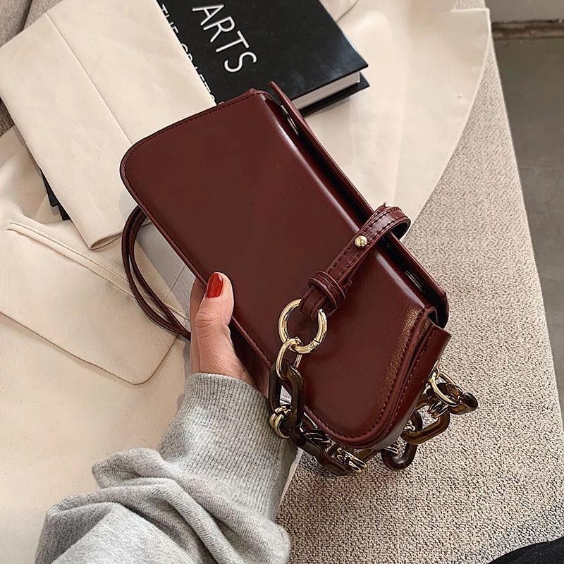 

Thick Chain PU Leather Shoulder Bags for Women 2021 Small Handbags and Purses Female Travel Luxury Trending Crossbody Bag Purses, Black