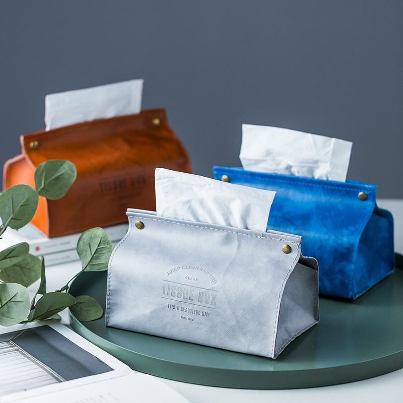 

Creative PU Leather Tissue Box Soft Foldable Napkin Holder Letter Print Tissue Case Home Kitchen Paper Holder Storage Box, Gray