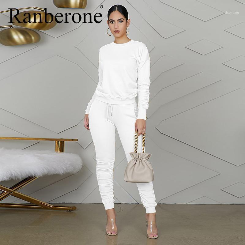 

Ranberone Two Piece Set Solid Women' Tracksuit Long Sleeve Female Sweatshirt + Pockets Pleated Sweatpants Fitness Tracksuit1, Red