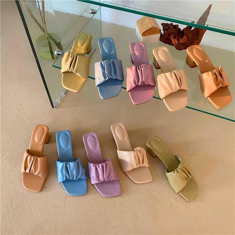 

2020 Summer Women Slippers Outdoor Women Slides Femmes Fashion Beach Shoes Square Toe Med Heel Sandalias Mujer Casual Flip Flop1, Brown
