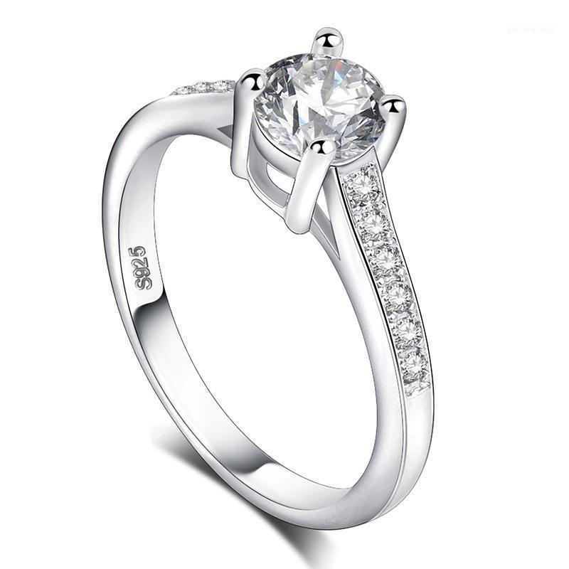 

Wedding Rings Silver Color Ring European Four Claw Flower White Crystal Engagement Tail For Gift Women CZ Party Jewelry, Slivery;golden