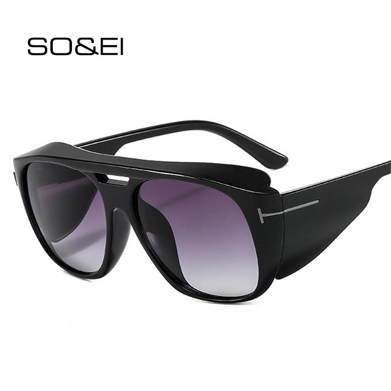 

SO&EI Retro Oversized Square Sunglasses Women Brand Designer Fashion Punk Clear Gradient Goggles Men Shades UV400 Sun Glasses