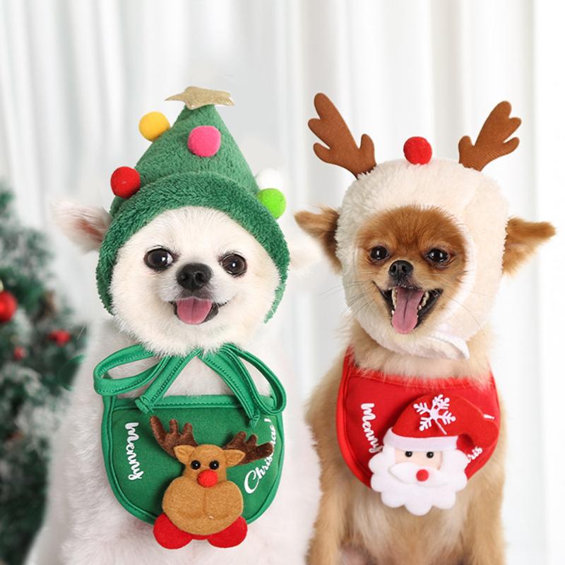 

Dog Apparel Christmas Bandana Hat Scarf Bibs Suit Soft Cute Elk Headgear For Puppy Pet Chihuahua Bulldogs Cat Santa Warm Accessories