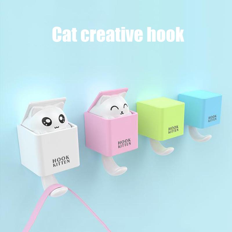 

Creative Cute Cat Key Holder Wall Hook Handbag Coat Rack Plastic Housekeeper for Keys Hanger Home Decorative Wall Hooks Kitten