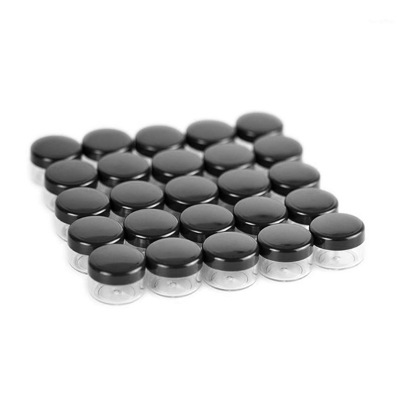 

50 Pcs/Set 5g Clear Plastic Refillable Bottles Empty Cosmetic Jar Pots With Black Lid Eye Shadow Face Cream Container1