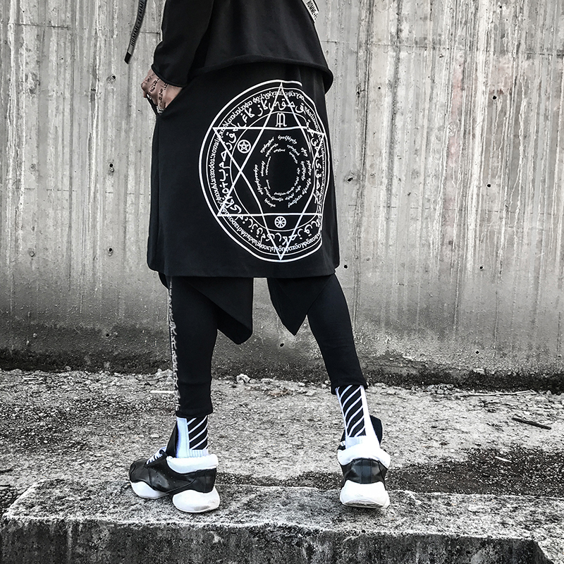 

2021 Black Hip Hop Men Skirt Two-piece Streetwear Man Disco Leg Warmers Hiphop Corridors Jvtz, Asian size