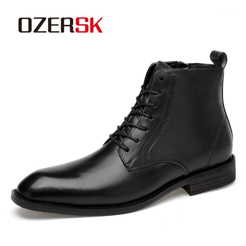 

OZERSK Warm Autumn Winter Men Boots Genuine Leather Ankle Boots Men Winter Youth Casual Fur Snow For1, Wine red