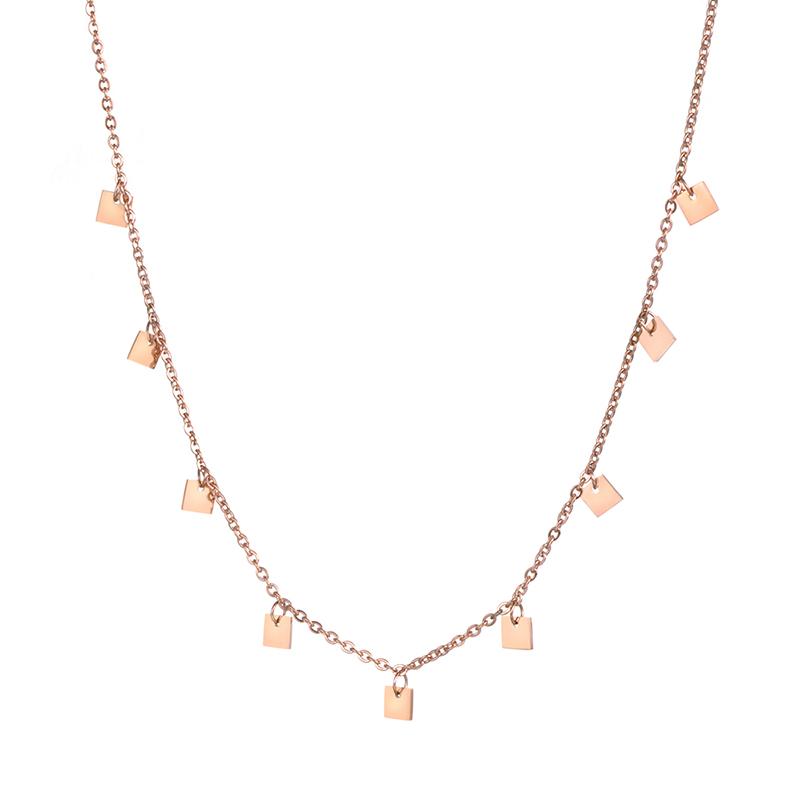 

Stainless Steel 9 Small Square Pieces Choker Necklace Rose Gold Color Charm Necklace Jewelry Fashion Gift N18274