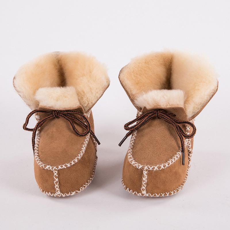 

New Keep warm winter Genuine Leather Wool fur baby boy boots toddler girls soft Moccasins shoes with plush Sheepskin booties, Coffee