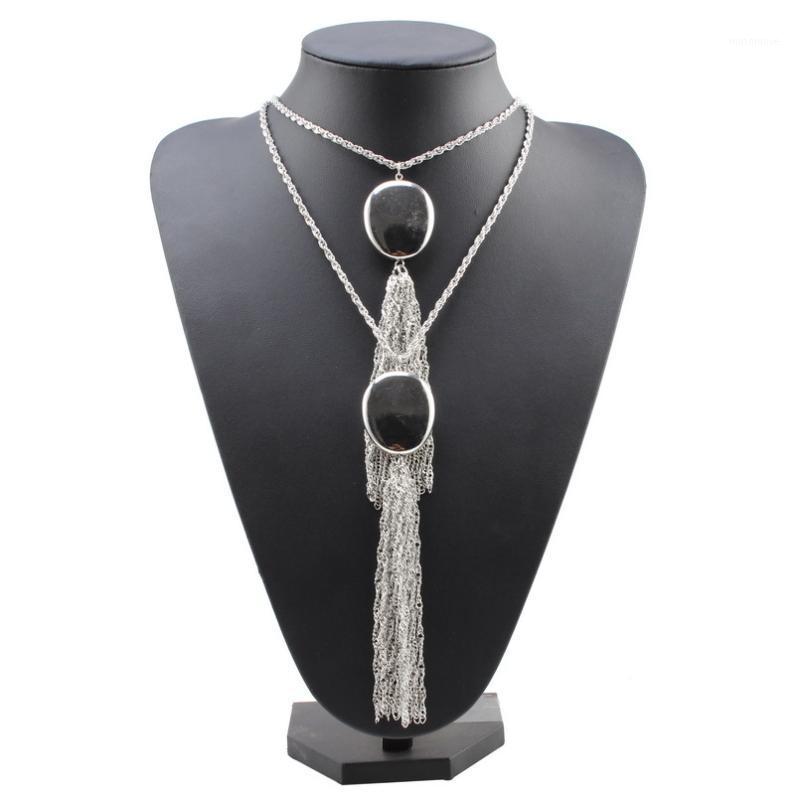 

Florosy Long Metal Alloy Chain Statement Pendant Necklace for Women Chunky Tassel Maxi Bib Multi Layers Necklace Accessories New1