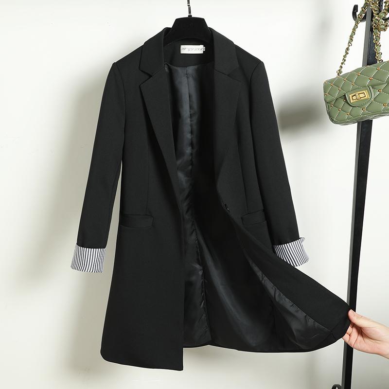 

Temperament Autumn and Winter Women's Casual Solid Color Mid-length Women's Jacket Fashion Lady Blazer Office Coat Female, Black