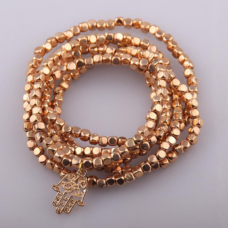 

Fashion Bohemian Tribal Long Jewelry Square Beads long Halsband with Hamsa Hand Charm Necklace & Bracelet