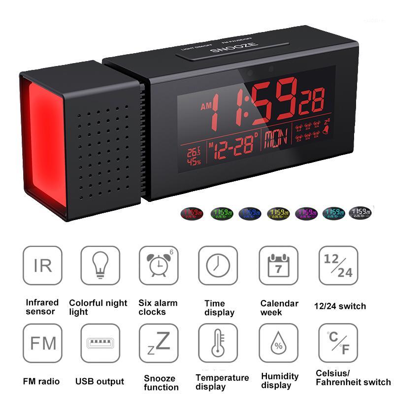 

Multi-functional FM Radio Portable Receiver with 7 Color Night Light Support Infrared Sensor Snooze 6 Groups of Alarms1