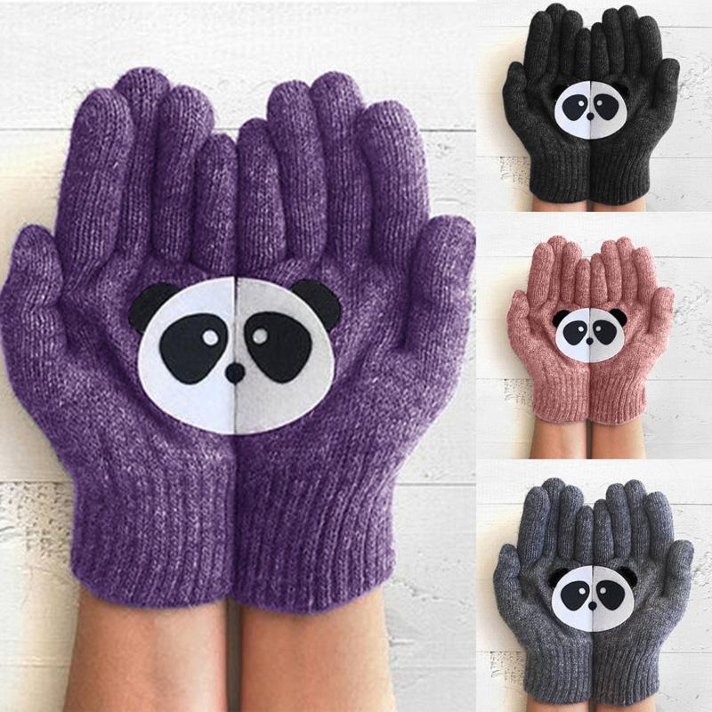 

Gloves Women Autumn Winter Outdoor Warm Cute Plush Dog Bones Printing Gloves Ladies Woolen Cashmere Knitted Outdoor