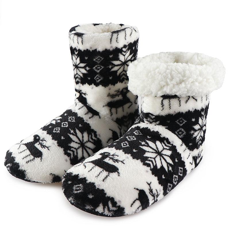 

Winter Floor Shoes Woman Hoouse Slippers Christmas Elk Indoor Socks Shoes Warm Fur Contton Slipper Plush Insole Anti-Skid Sole, Black