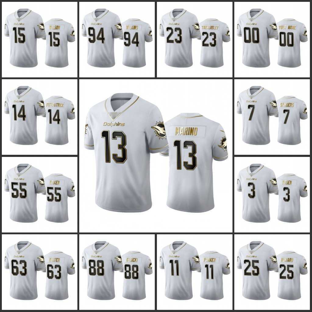

Miami's Dolphins's Men #13 Dan Marino 3 Josh Rosen 14 Ryan Fitzpatrick Custom Women Youth White 100th Season Golden Edition Jersey, Black