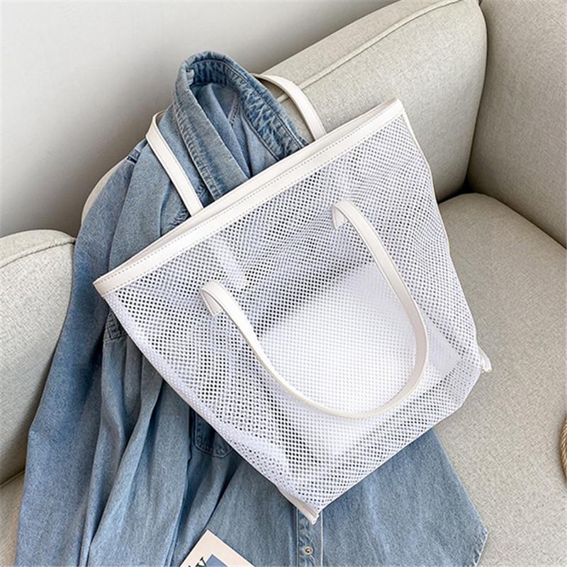 

Cross Body 2021 Fashion Ladies Beach Bag Women Shoulder Bags High Capacity 2 Piece Set Mesh Net Handbags Casual Travel Shopping, Black