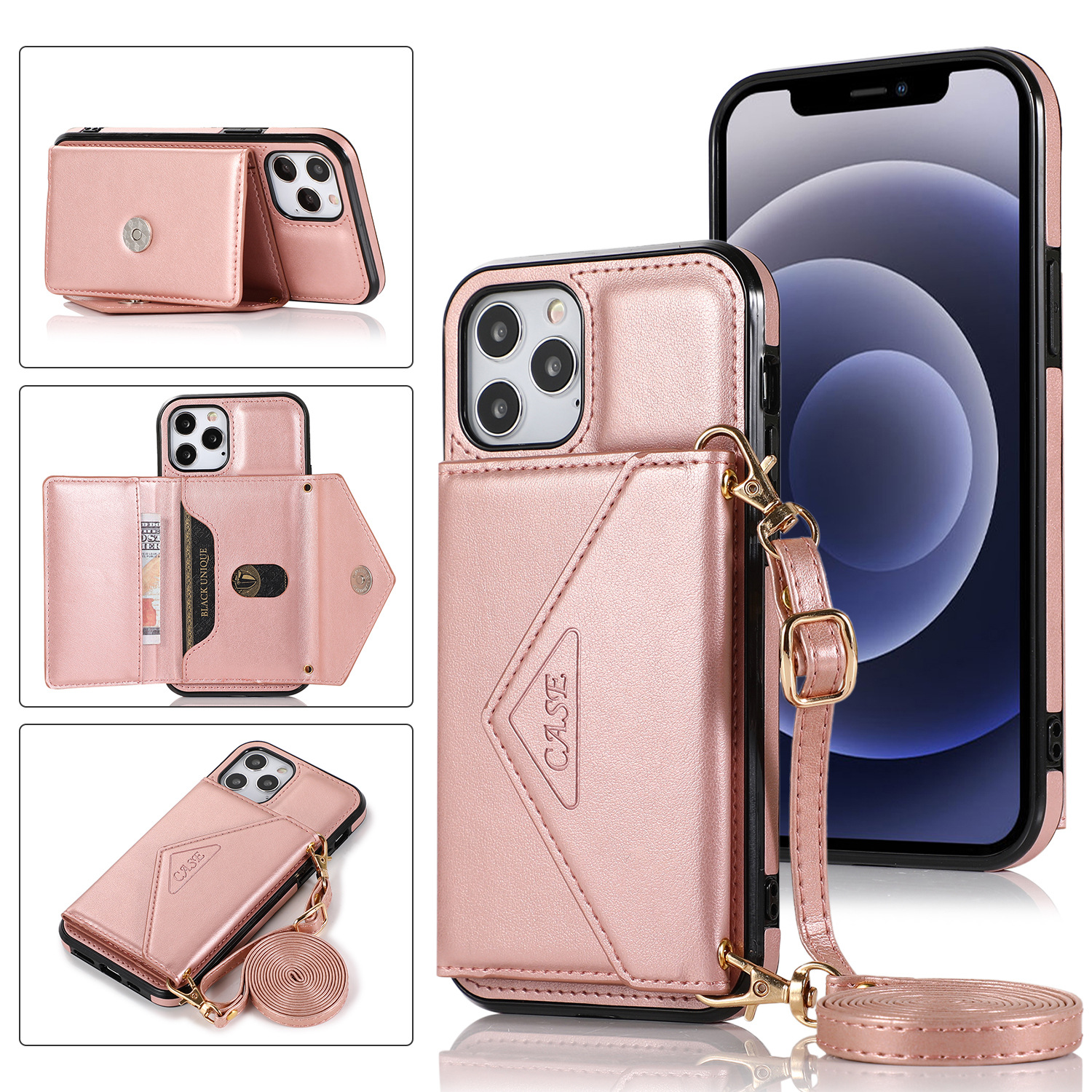 

Handbag Multifunctional Card Slot Wallet Leather Phone Cases for iPhone 13 11 12 Pro Max XS XR 12 Mini 6 7 8 plus SE 11 Lanyard Embossed Triangle Buckle Back PU Case, #1-#5 please note