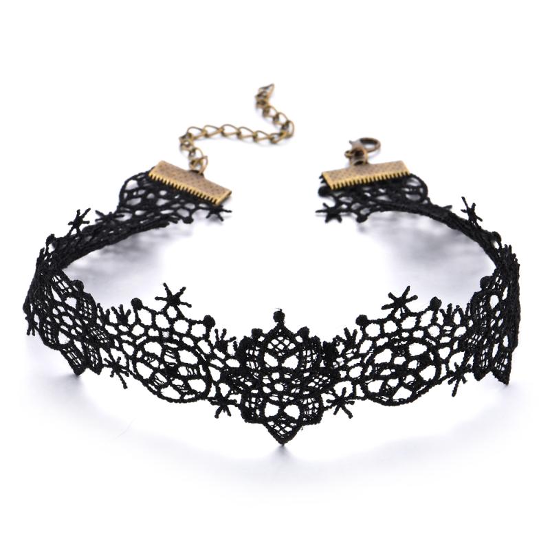 

Chokers Sexy Retro Punk Crystal Gem Pendants Necklace Lace Tattoo Choker For Women Gothic Chocker Femmal Jewelry