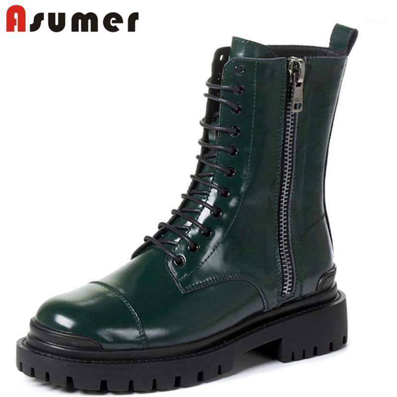 

Asumer 2020 new arrive women ankle boots low heel platform shoes comfortable zip lace up autumn winter punk boots woman1, Black