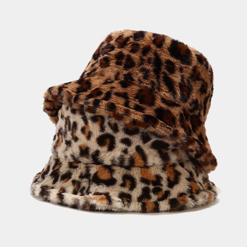 

All Matched Leopard Plus Velvet Faux Fur Thicken Fisherman Caps For Women Outdoor Autumn Winter Warm Soft Windproof Hats, Leopard 1