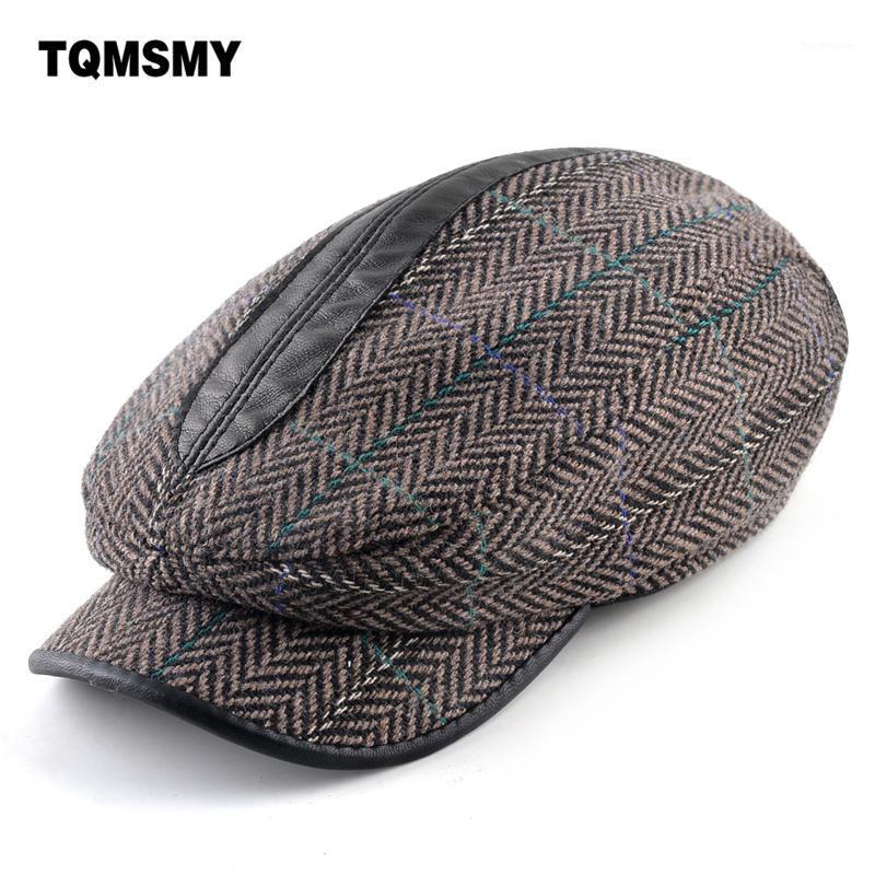 

Wool fabric caps Men Berets Thick warm Peaked cap casual Gorras Planas bone Flat hat Men's winter Hats Real sheepskin Berets1, Brown