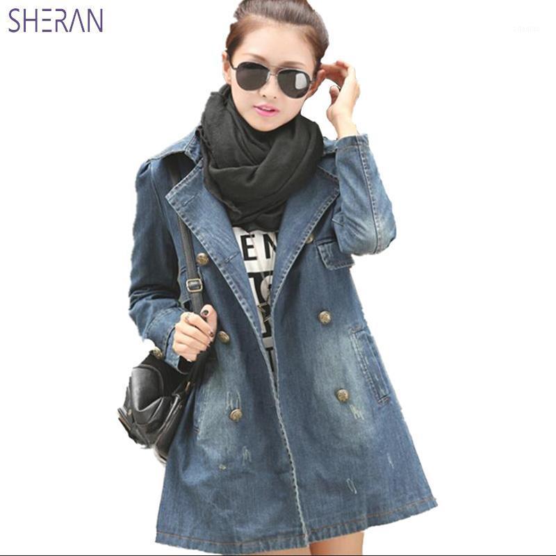 

2020 Autumn Winter Women' denim jackets chaquetas mujer long double-breasted denim casual windbreaker plus size women coats1, Single layer