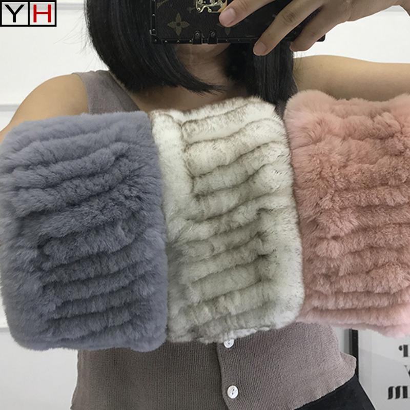 

Hot sale Winter Women Real Fur Handmade Stretch Fur Scarf Knit Genuine Rex Headbands Natural Ring Scarves