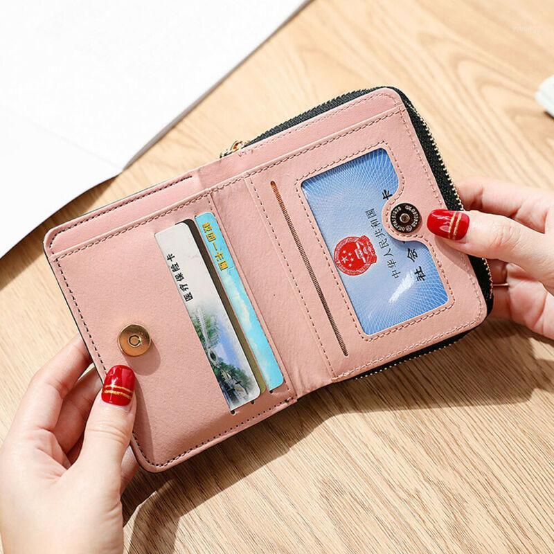

Women Girls Folding Wallets Leather Billfold Purse Zipper Coin Handbag Mini Printd Hand Bag Travel Portable Card Holder Pack1, Gray