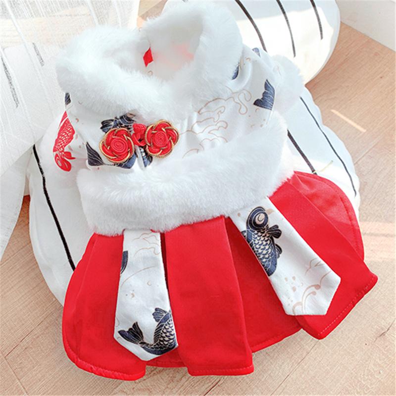 

Fashion Lovely Koi Kimono Skirt To Keep Warm In Autumn and Winte Wedding Dress Puppy Clothing for Small Medium Dog Pet Supplies, Red