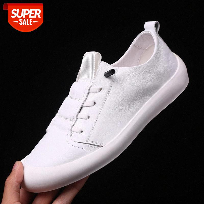 

Trend 2021 Korean Fashion Casual Shoes Genuine Leather White Shoes For Men All-match Black Sneakers Men's Loafers #iF26