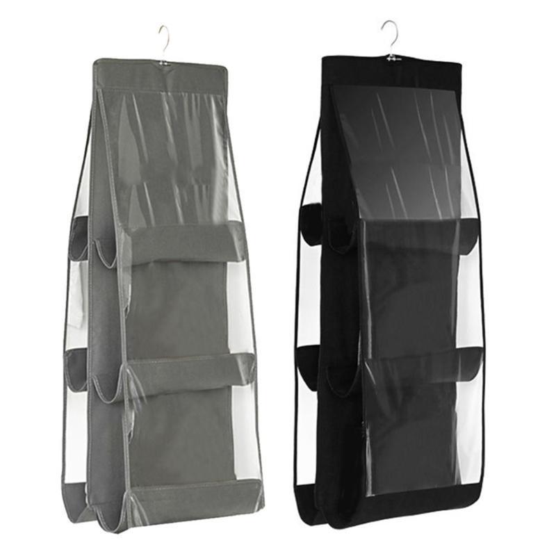 

ALLOET 6 Pockets Hanging Handbag Organizer For Wardrobe Closet Transparent Storage Bag Door Wall Clear Sundry Bag Hanger Pouch