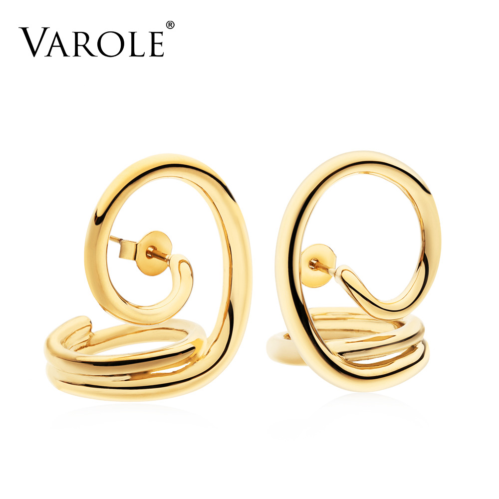 

VAROLE New Korean Simple Style Twisted Lines Gold Color Hoop Earrings for Women Silver Plated Earrings Jewelry wholesale