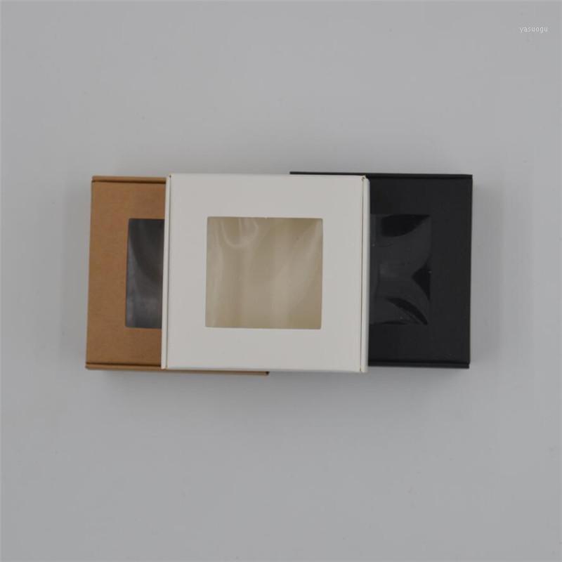 

100pcs Wholesale paper gift box,black kraft paper packaging box,handmade soap box with window,white craft candy boxes 4 sizes1