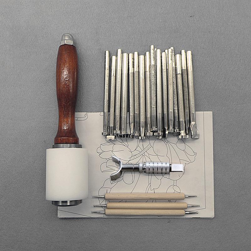 

25Pcs/Set Leathercraft Tools Wooden Steel Leather Carved Hammer Printing Tool Sewing Handmade Kit Suit DIY Accessories