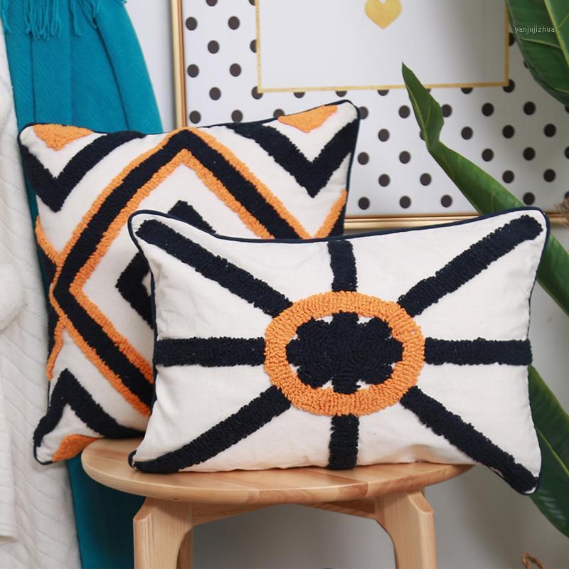 

Cotton cushion cover Navy Blue Orange Pillow Cover 30x50cm/45cm Embroidery Boho Style for Home decoration For Sofa Bed Chair1