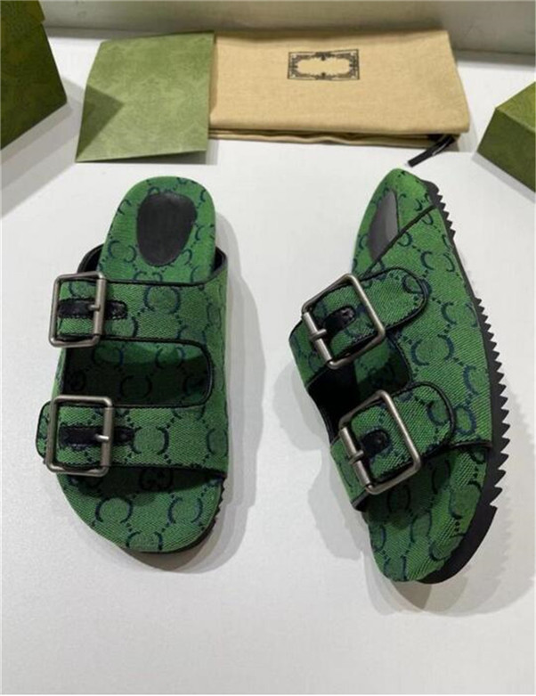 

Women Multicolor Flat Slippers Sandals With 2 Straps Lady Fashion Metal Buckle Beach Slides Men's lace-up Scuffs For Summer shoes size 35-42