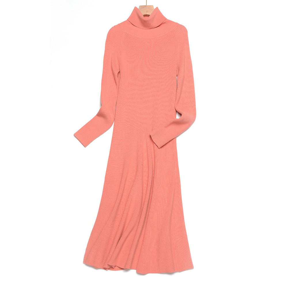 

2021 New Thick Slim Autumn Winter Women Female Split Sleeve Basic Long Straight Turtleneck Sweater Dress Chic 3ugv, Beige