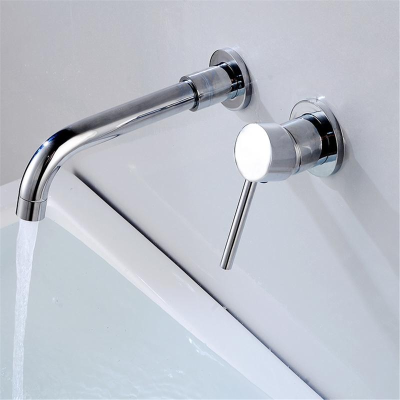 

Modern Wall-Mount Mixer Tap Bathroom Sink Faucet Swivel Wall Spout Bath 63HA
