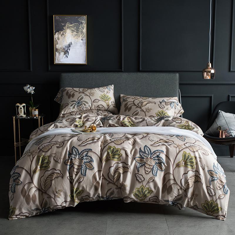 

60s Egyptian Cotton Bedding set Tropical Leaves Flowers Duvet cover set Silky Soft Queen King Bed sheet Quilt Cover Pillowcases